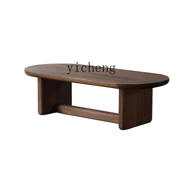 

ZC Black Walnut Living Room Retro Coffee Table Simple Semicircle Rectangular Tea Table Solid Wood Living Room Furniture