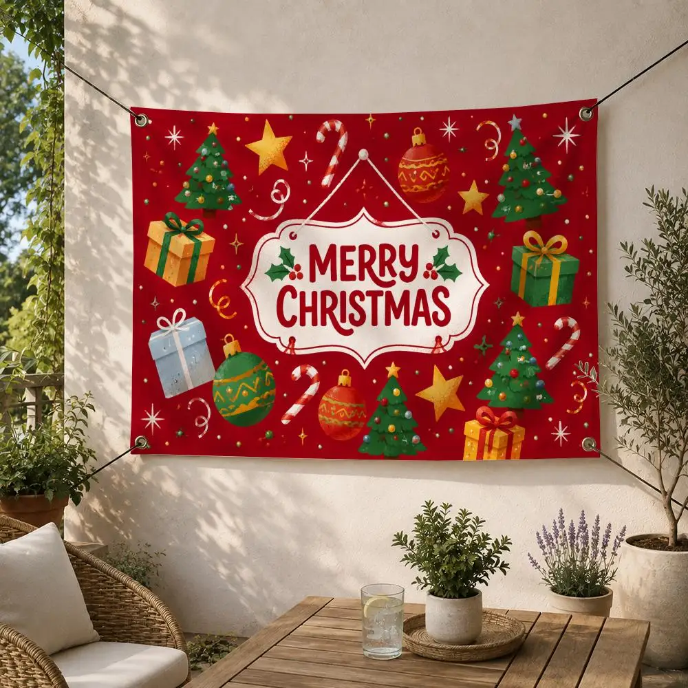 Merry Christmas Gift Celebration Series Flags Decorative Flag Banner Outdoor Garden Yard Camping Party Home Wall Hanging Decor