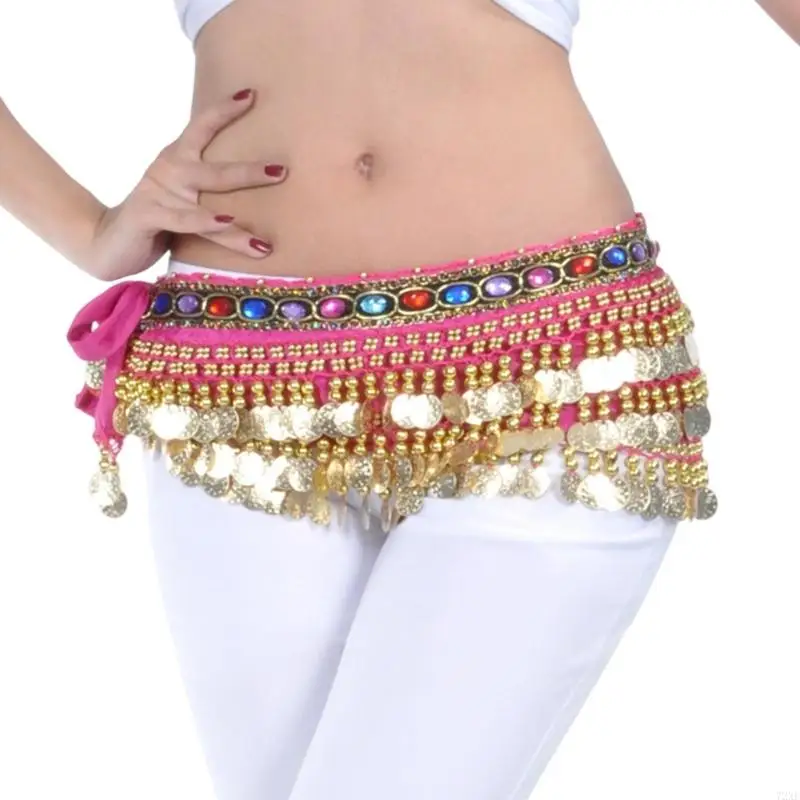 72XE – chaîne taille scintillante pour danse du ventre, ceinture élastique en Polyester pour les spectacles sur scène