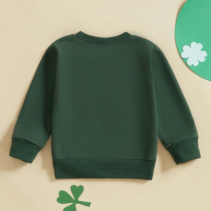 Toddler Girls Boys Sweatshirts Letter Clover Embroidered Crew Neck Long Sleeve Kids Pullovers Spring Irish Clothes Tops