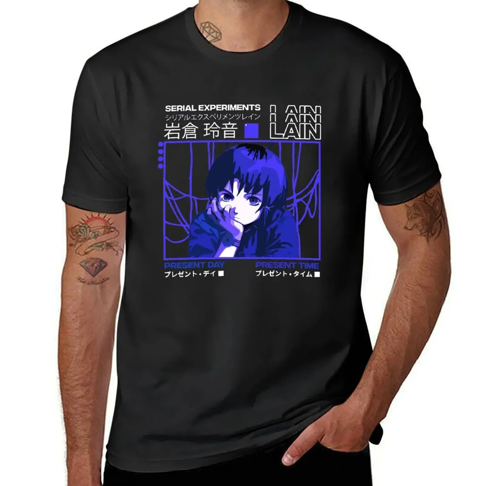 anime plain vintage clothes t shirts for men cotton Serial Experiments Lain Darker T-Shirt  men clothing  harajuku graphic