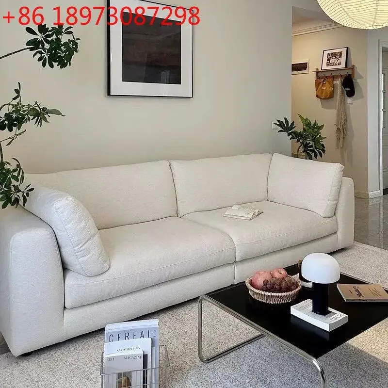 Japanese-style wabi-sabi wind living room small apartment minimalist straight row cotton and linen sofa removable and washable