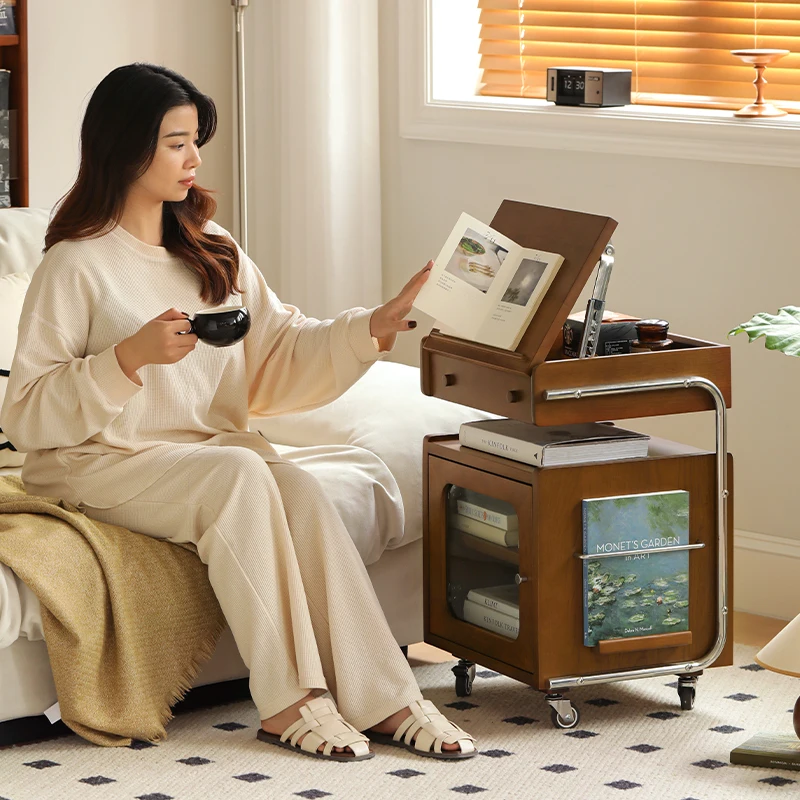 Mesita de noche de madera maciza, mueble de almacenamiento para dormitorio, estante