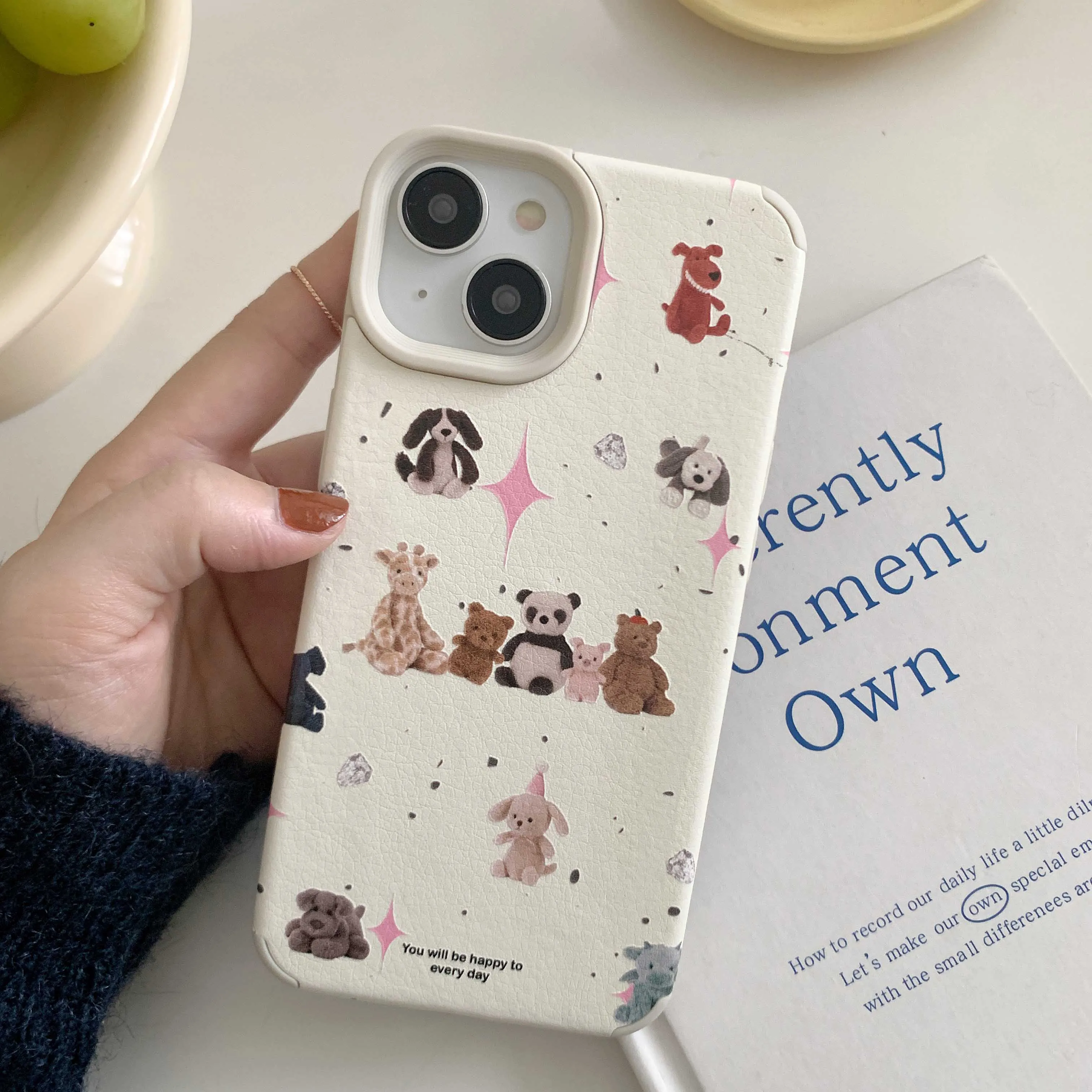 Cute Cartoon Dog Bear Phone Case For Iphone 14Pro 15ProMax 11 12 13 14 15 Pro Max 13Pro 12ProMax Soft Leather Cover Fundas