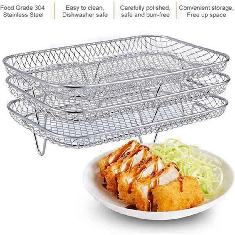 2X Air Fryer Rack For Dual Airfryers, Double Baskets Air Fryers Dehydrator Racks For Ninja Foodi DZ201 DZ100