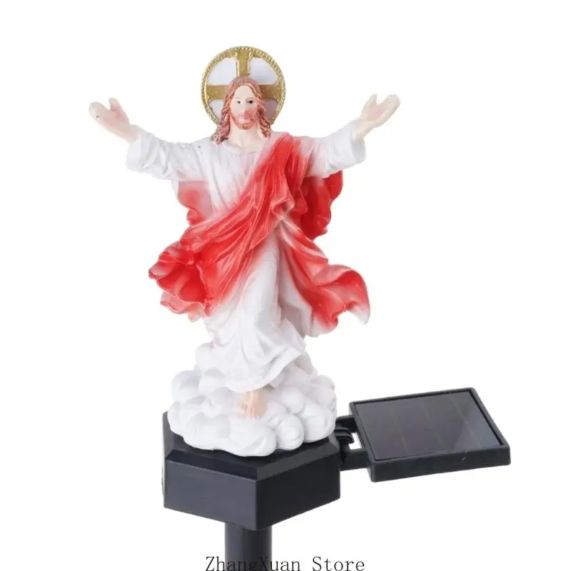 Resin Religious Figurine Stake Ornament with Solar Lamp for Garden Entry 3XUF