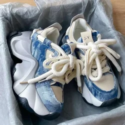 2024 New High Quality Women Thick Sole Lace Up Casual Sports Shoes Woman Design Sense Colored Breathable Running Shoes Sneaker