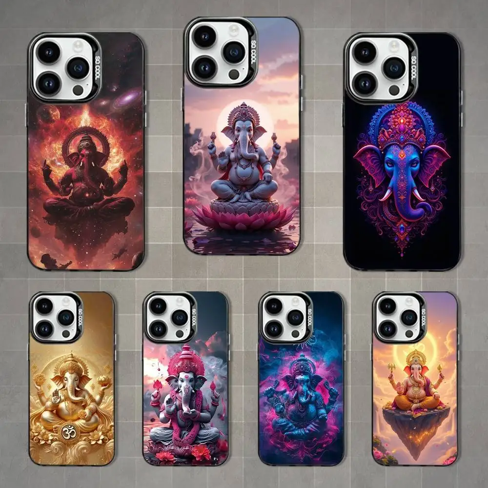Casing Ponsel Dewa Gajah Ganesh Untuk iPhone 17,16,15,14,13,12,11,Mini,Pro,MAX,XS Hitam Matte Anti Benturan
