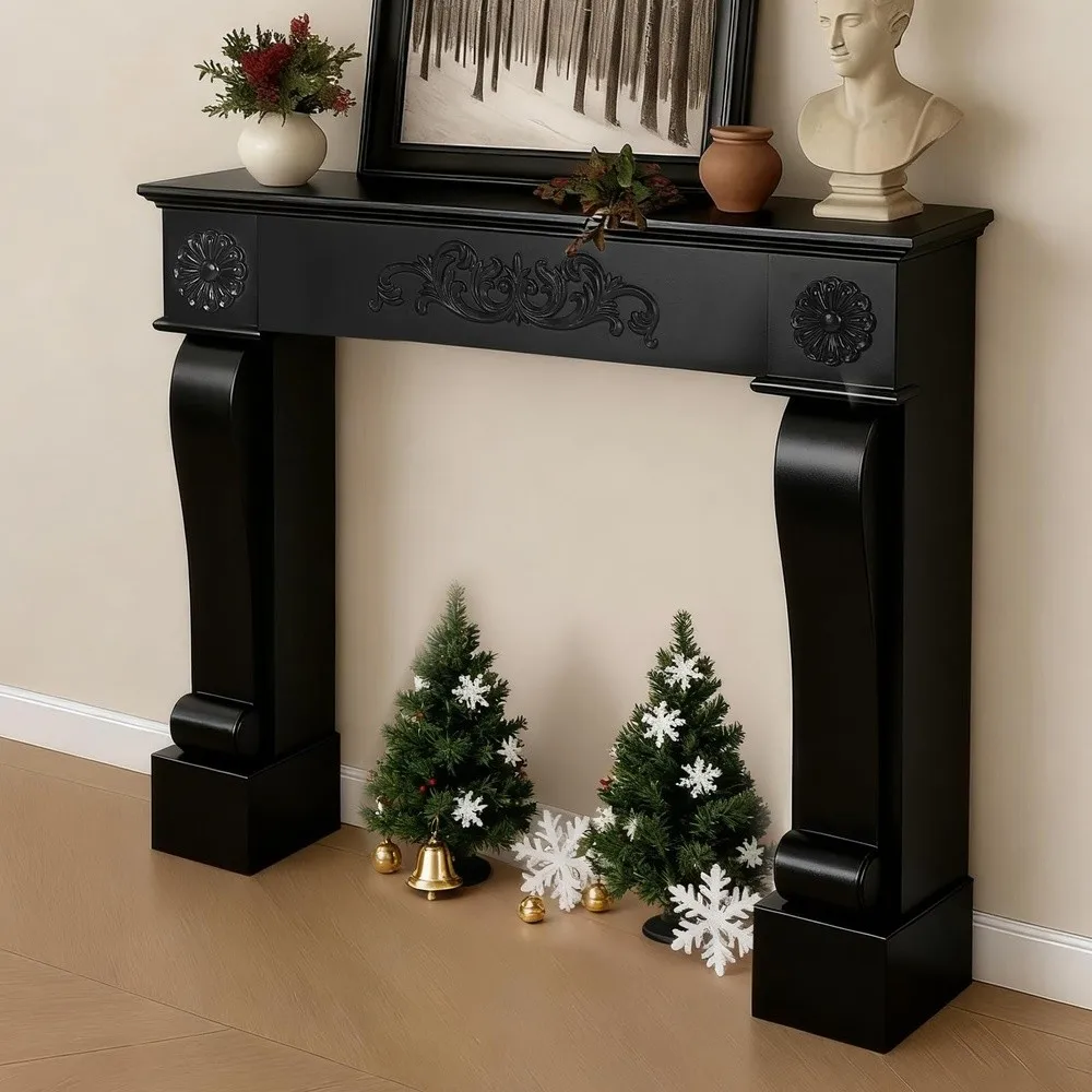 Rustic Black Freestanding Fireplace Mantel Modern Painted Fireplace Surround with Mantel for Living Room Grade A MDF