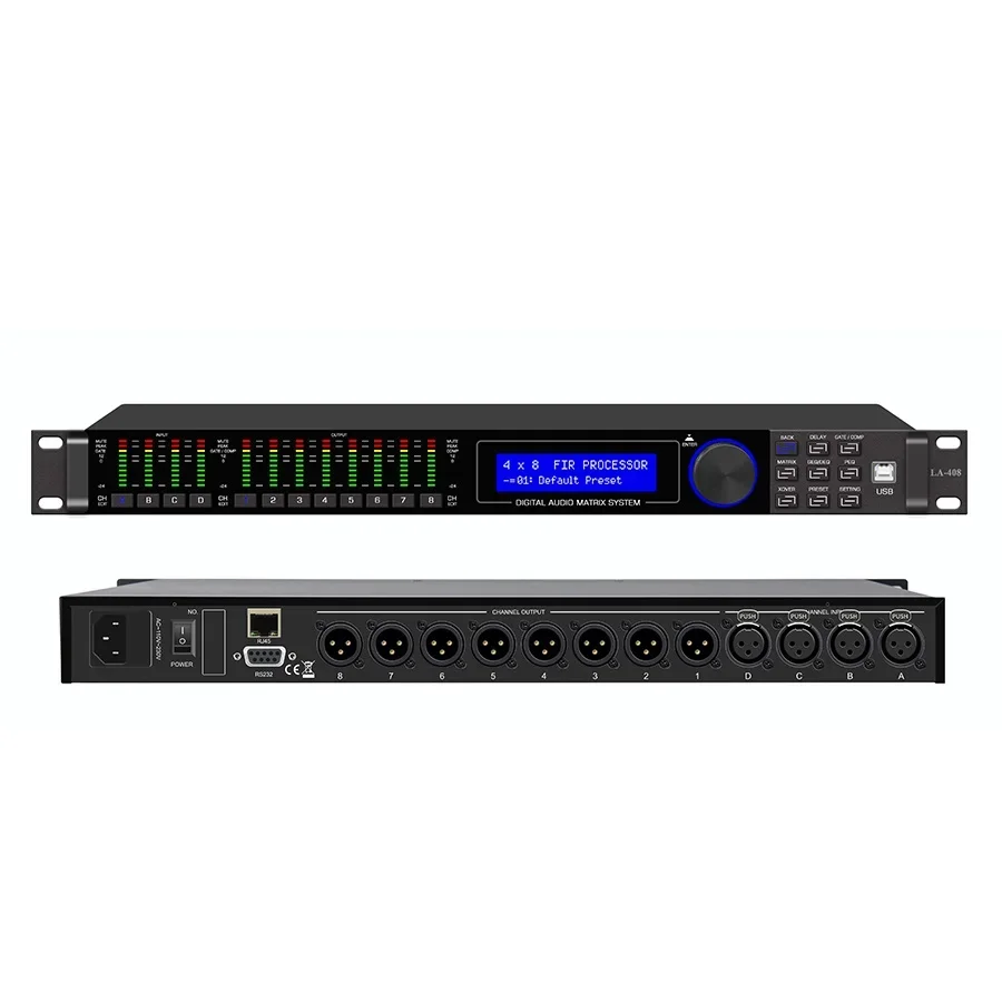 

LA408 Professional DSP 24 bit 3 input 6 output 4 in 8 out audio FIR processor system USA AD1955 chip 2 by 4 fir processor