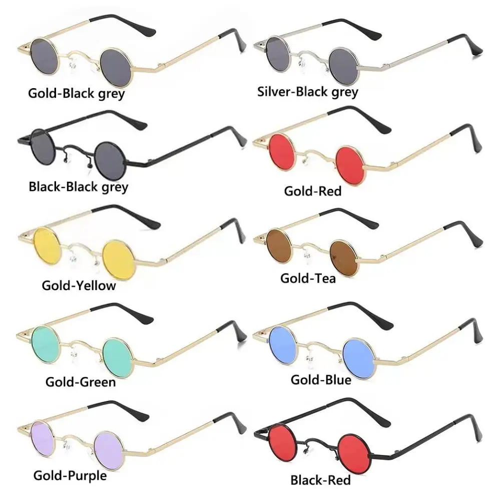 Gafas de sol Vintage Rock Punk para hombre, gafas de sol redondas pequeñas clásicas para mujer, montura de Metal de puente ancho, lentes negros, gafas de conducción