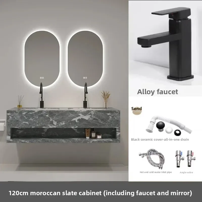 Modern Bathroom Vanity Cabinet with Sink Minimalist Slate Bathroom Cabinet With Smart Mirror Double Washbasin Bathroom Furniture