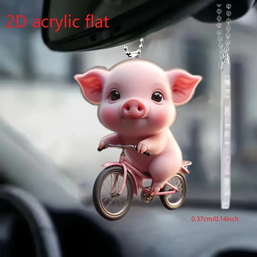 2D Acrylic Bicycle Little Pig Car Rearview Mirror Decorative Pendant, Bag Keychain Pendant, Home Decoration Pendant