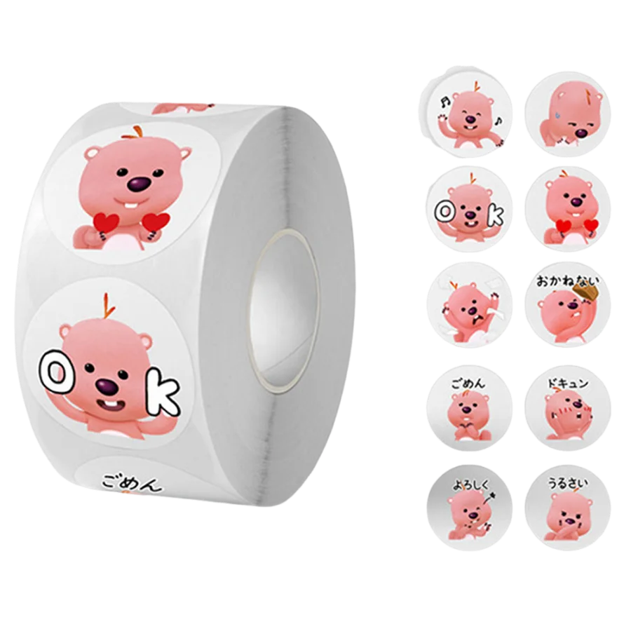 500pcs/Roll Cartoon Little Beaver Loopy Sticker Cute Emoticon Pack Stickers Laptop Water Cup Book phone decorate Kid Toy Stikers