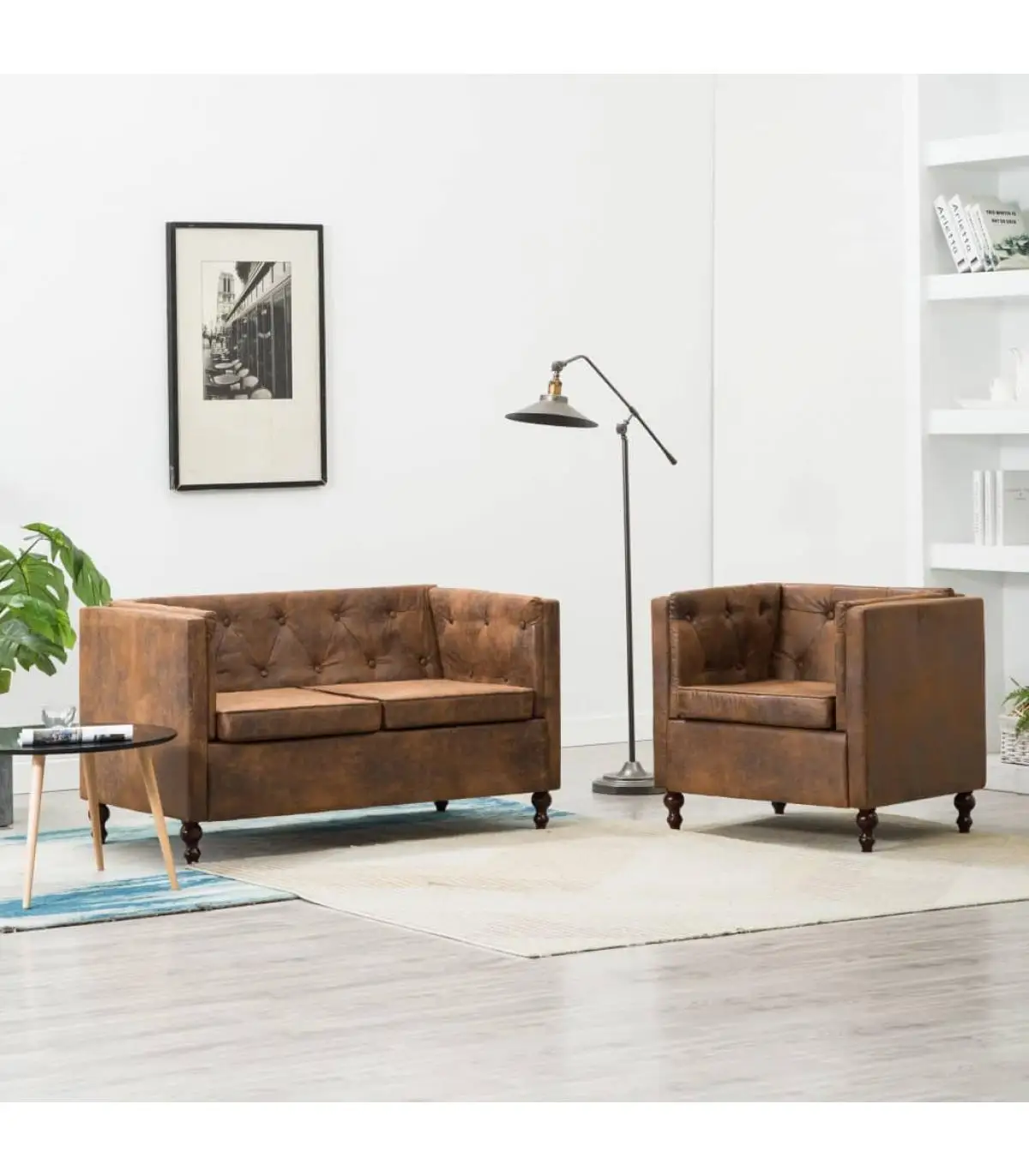 Sofas Set sofa Chesterfield 2 PCs upholstered brown suede appearance