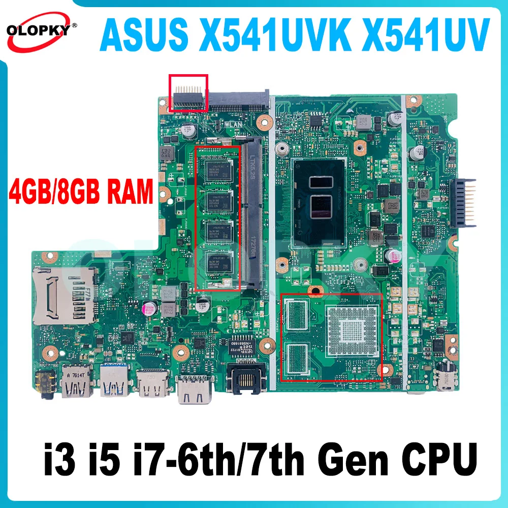 X541UA Mainboard for ASUS X541UAK X541UVK X541UV Laptop Mainboard with i3 i5 i7-6th/7th Gen CPU 4GB/8GB RAM DDR4 Fully tested