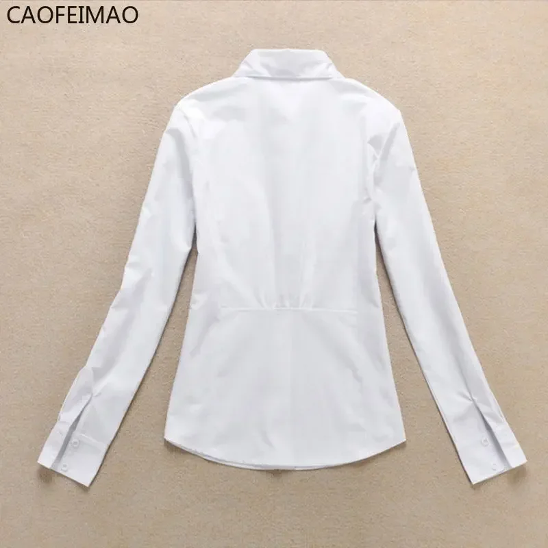 Caofeimao Office Lady Formal Blouse Autumn Women Fromal Work Wear Long Sleeve Simple Shirt Slim Collar Blouse Casual Shirt Tops