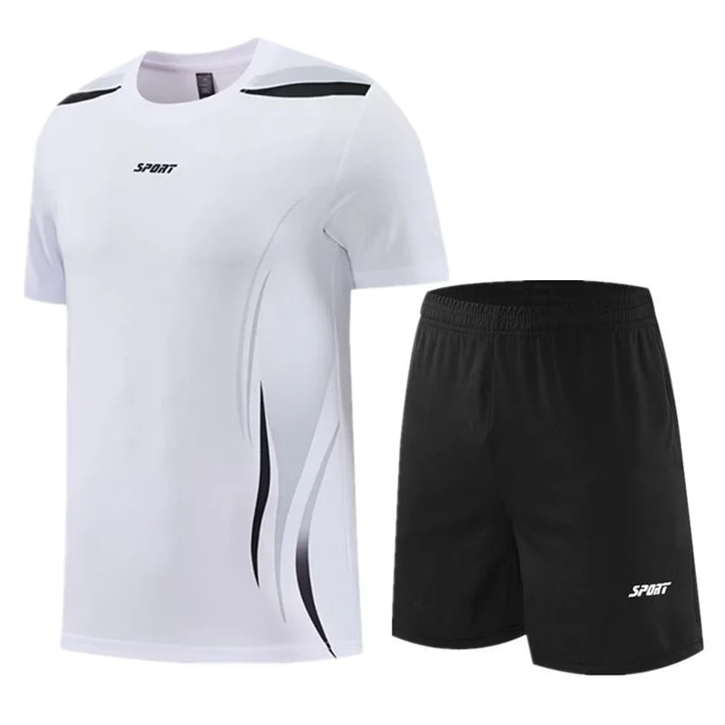 2024 Summer Sports Quick Drying Large Size Short Sleeve T-shirt Set Men's Casual Comfortable Breathable Fitness Clothing M-5XL