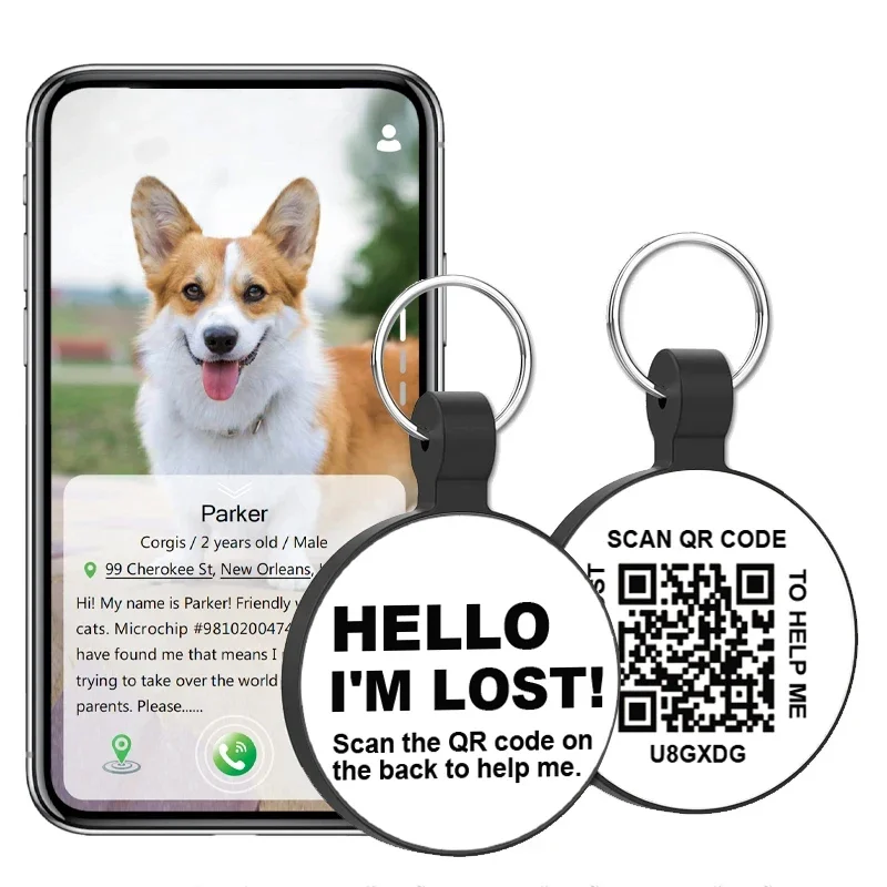 

Dog Accessories Pet ID Smart Tags for Dog Cat Silent Silicone QR Code Tags Online Profile Email Location Alert for Dog Collar