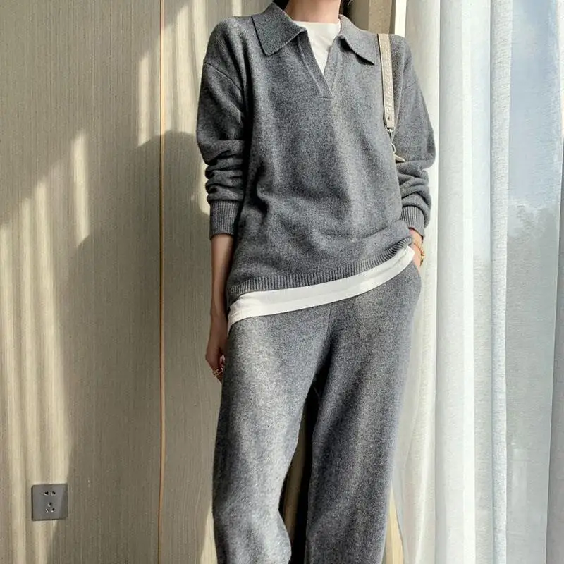 Soft Knitted Sweater Pants Suits Pajamas Women Autumn Winter Casual Ladies Sets 2 Pieces V-Neck Loose Female Sleepwear Tracksuit