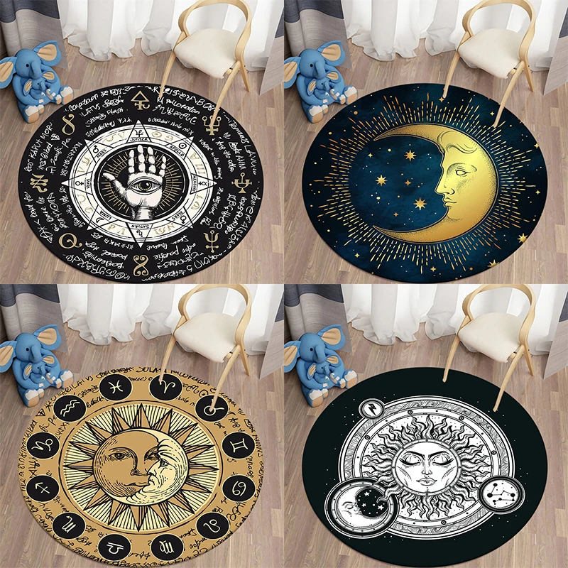 

Bohemian Totem style round carpet Tarot card floor MATS Bedroom bathroom children's room divination Home decor