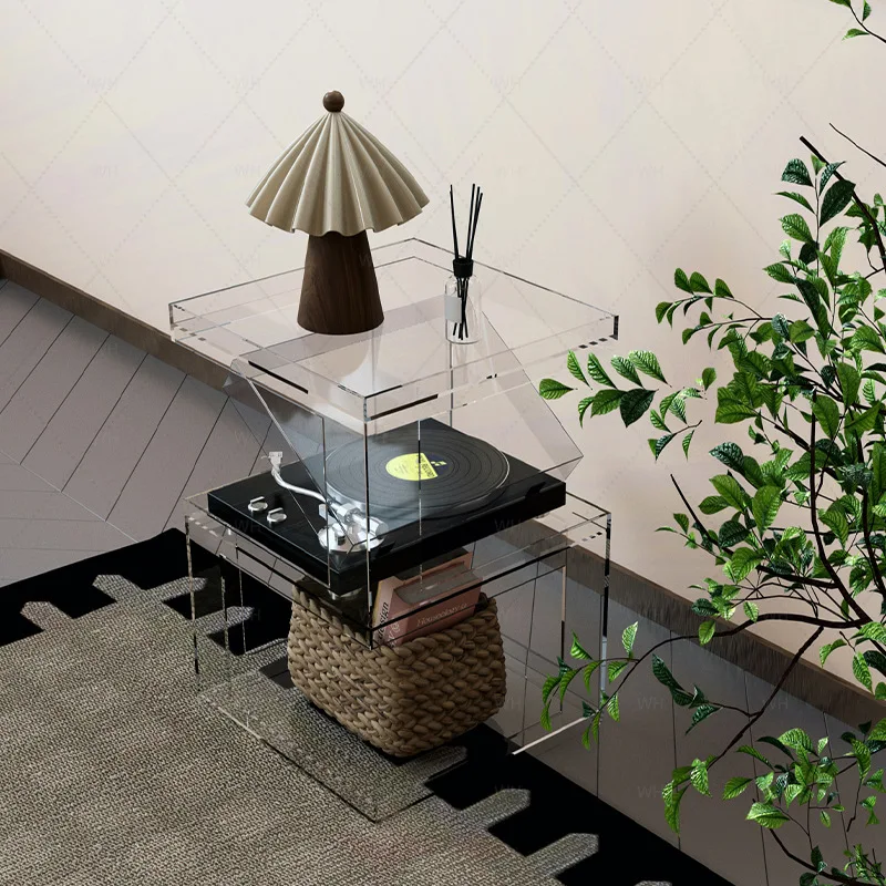 Acrylic multi-layer storage bookshelf small apartment living room floor-to-wall storage figure living room corner storage