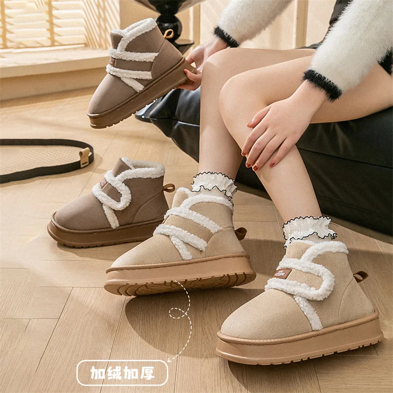 Women\'s Thick Sole Padded Warm Ankle Boots Fashion Patchwork Anti-slip Platform Snow Boots Winter New Soft Bottom Cotton Shoes