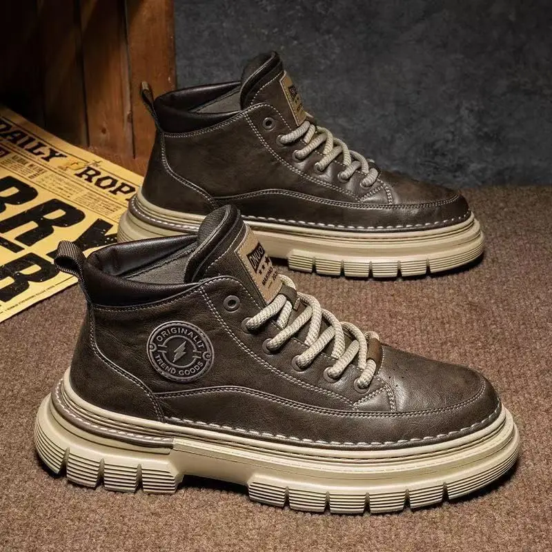 

Men's Autumn Winter Boots Retro British Style Ankle Boots Anti-Slip Work Shoes High Top Leather Casual Shoes