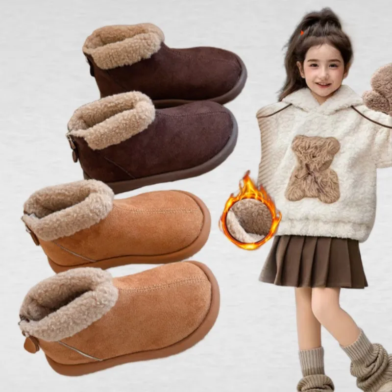 Camel Brown Girls' Snow Boots 2026 New Winter Children's Cotton Shoes Boys' Large Cotton Short Boots Plush Horse Boots