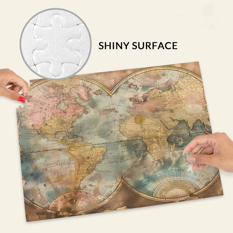 Quebra-cabeça de 500 peças para adultos - Mapa mundi vintage, textura envelhecida, cartografia retrô Quebra-cabeça