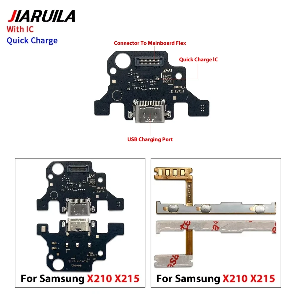 New For Samsung Tab A9 Plus X210 X215 USB Charger Board Connector Main Flex Cable + Power Volume Flex