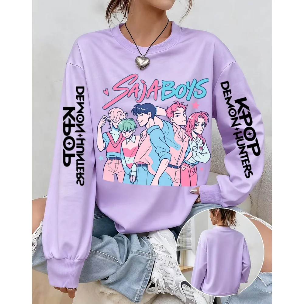 Sweat-shirt imprimé film Anime KPop Demon Hunter pour femme, pull de rue, Vintage, Floral, col rond, survêtement, automne
