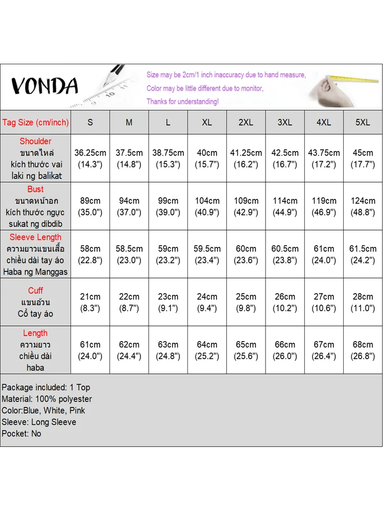 VONDA, camisa a la moda con volantes para mujer, otoño 2025, blusa lisa de manga larga con cuello redondo, Blusas informales holgadas coreanas de calle para mujer