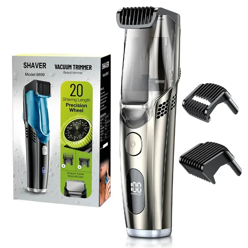 Vacuum Body Trimmer for Men, Adjustable Length with 2 Comb (1-20mm), Electric Vacuum Trimmer for Beard, Mustache, Stubble