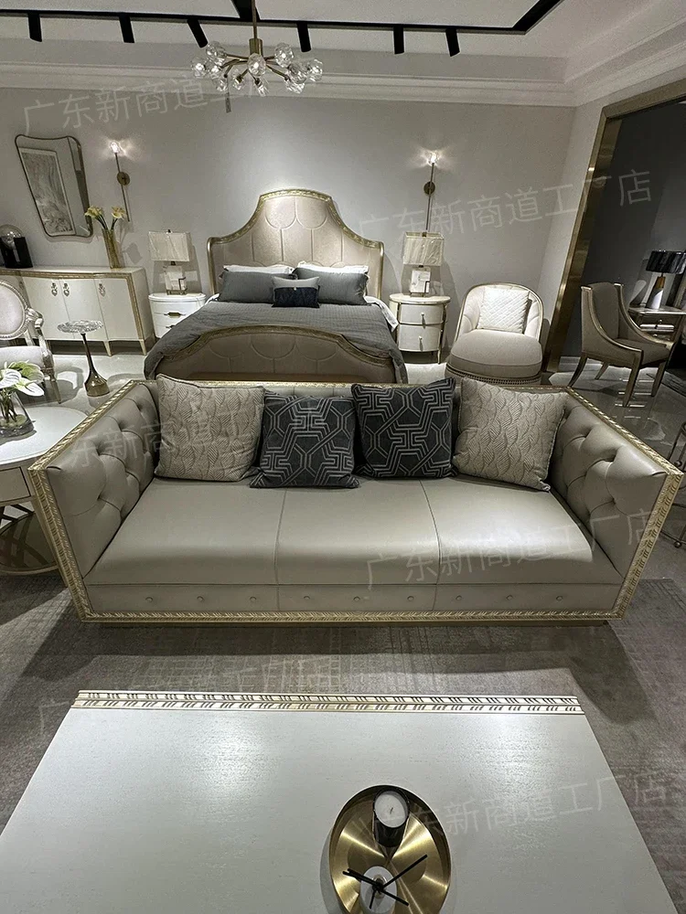 أريكة على الطراز الكريمي بمقياس التنين، أريكة أوروبية فاخرة وحديثة على الطراز الفرنسي لغرفة المعيشة من الخشب الصلب من La Rochelle #2