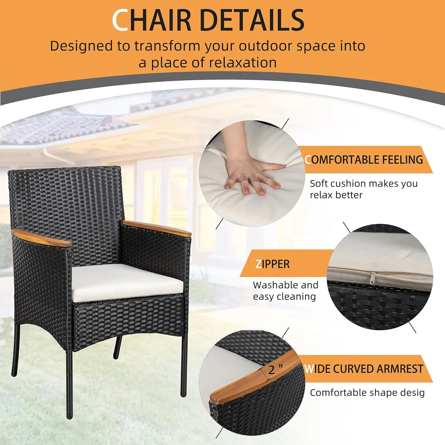 [وصول جديد! ] مجموعة أثاث الفناء المكونة من 4 قطع، مجموعة أثاث محادثة للفناء الخارجي مع وسائد وسطح طاولة خشبي لـ