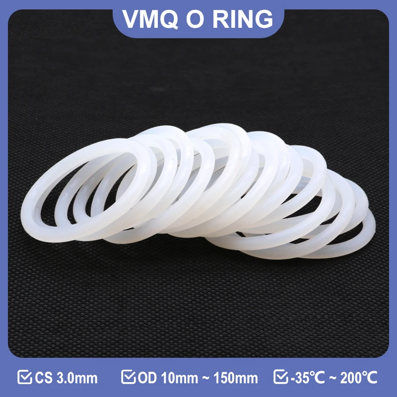 

10/50Pcs VMQ White Silicone O Ring CS 3mm OD 10mm ~ 150mm Food Grade Silicon Nontoxic Sealing Washer Waterproof Insulated Gasket