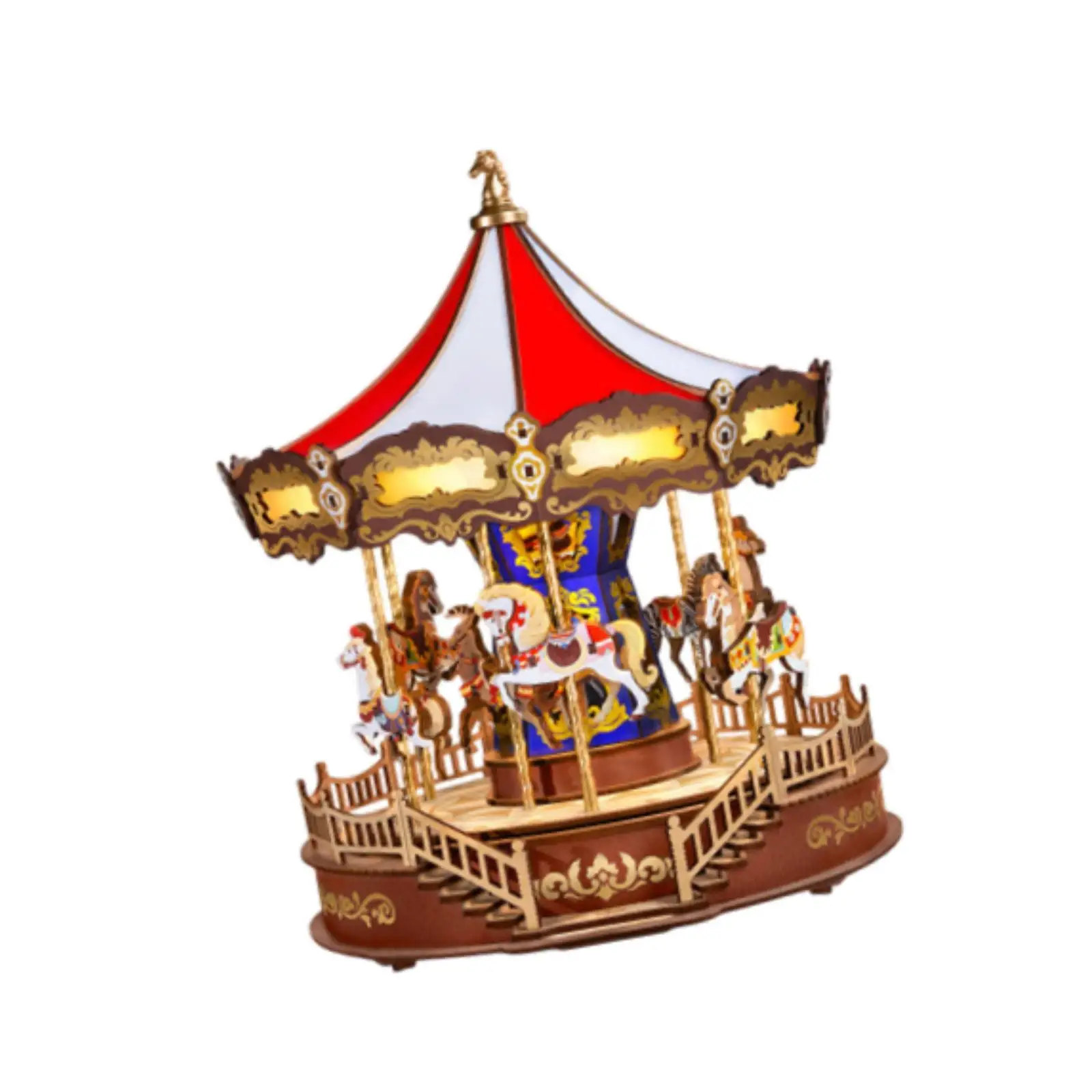 Large Carousel Horse Music Box Mechanical Rotating Musical Box Home Tabletop Ornament for Birthday Collectibles