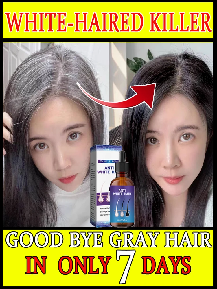 10 days Hair roots grow black essence Hair care Anti-grey ahair essence Serumrestore natural color and restore Black the growth