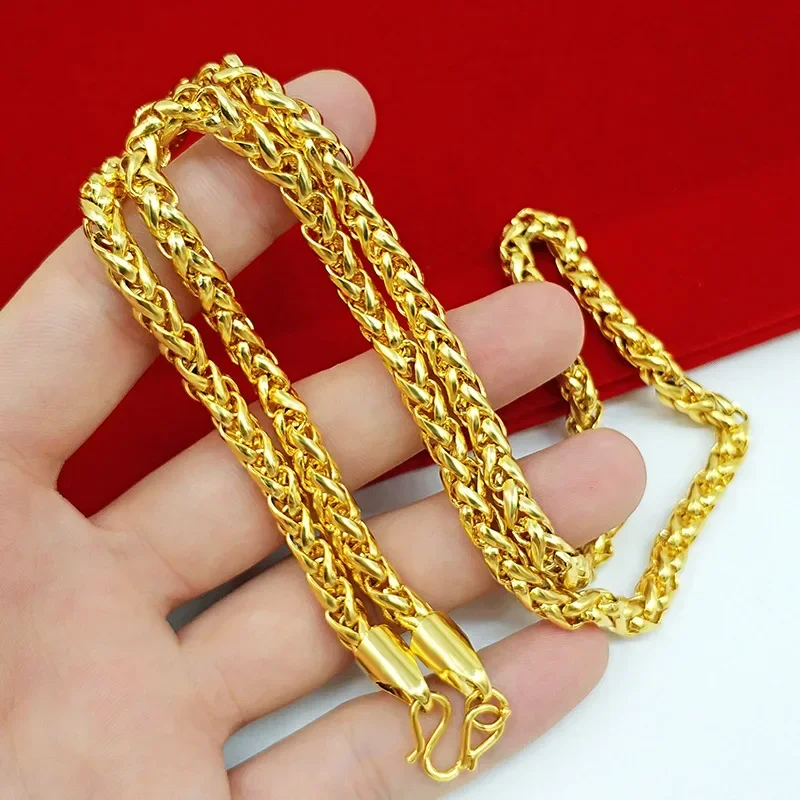 Chain Link Necklace Men 24K Gold AU999 - Bold chain design, heavy pure gold, shows masculine stability