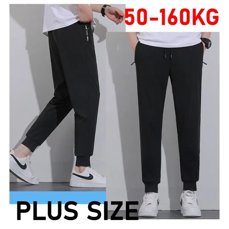 Large Size 9XL Summer Men's Ice Cool Long Pants Straight Cut Plus Size Casual Sports Pants Big Size Trousers Men Clothing