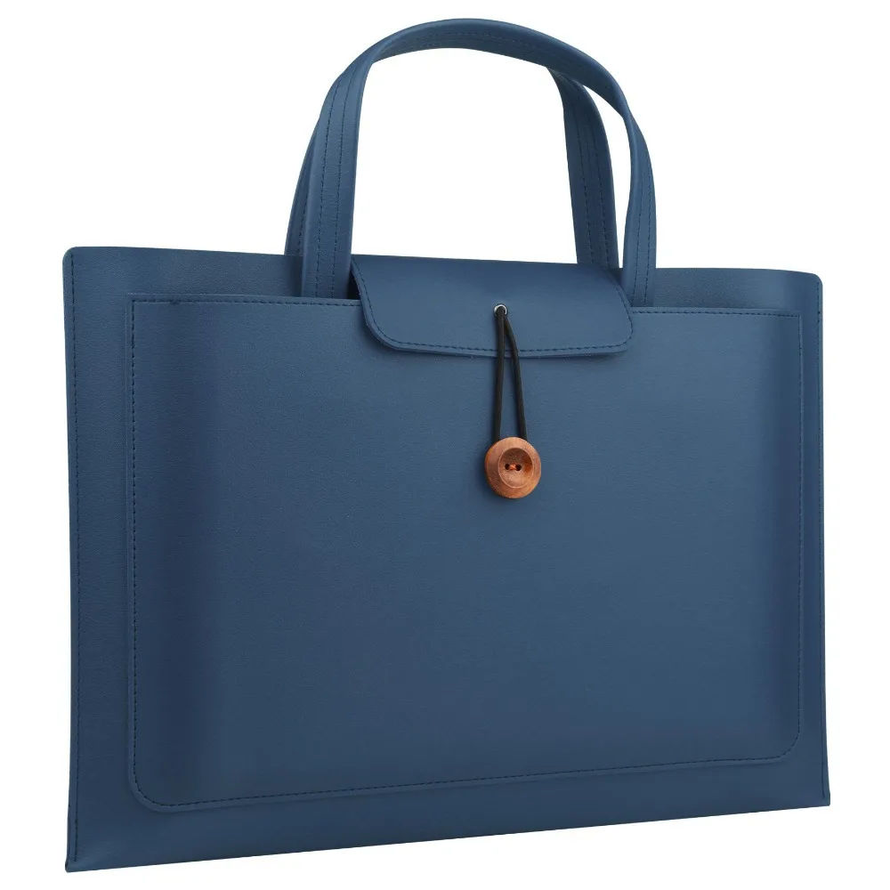 Portable Large Capacity Laptop Bag Rectangle PU Handheld Bag Solid Color With Storage Pocket Carrying Case Women's Bag