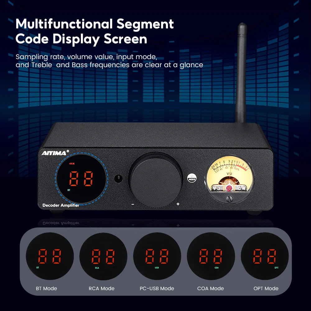 Imagem -04 - Aiyima-amplificador Hifi Bluetooth Medidor vu Amplificador de Som Estéreo Alto-falante Usb Dac Amplificador Doméstico 300w x 2