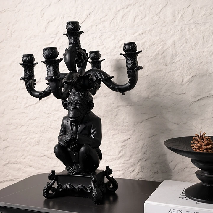 Modern Handmade Decoration Party Wedding Table Decor Black Handmade Candle Resin Five Headed Retro Candlestick Ornament