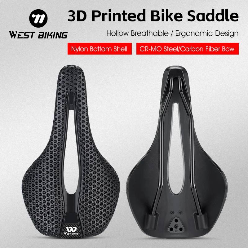 WEST BIKING 3D Printed Bike Saddle Nylon Bottom Shell Hollow Breathable Ergonomic Bike Cushion Shock Absorption Cycling Seat