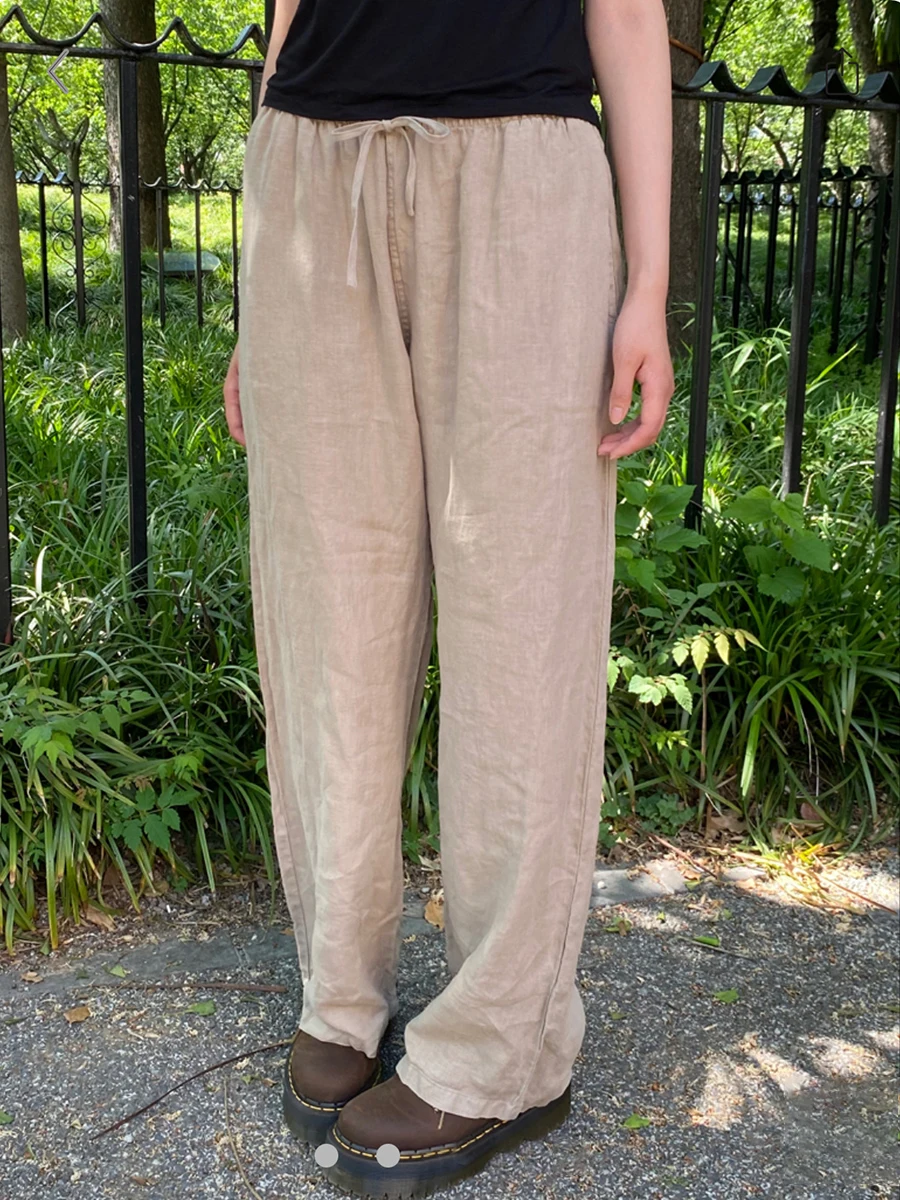 

Drawstring Straight Sweatpants Women Spring Cotton Casual Trousers Female Solid Simple Vintage Streetwear Preppy Style Long Pant
