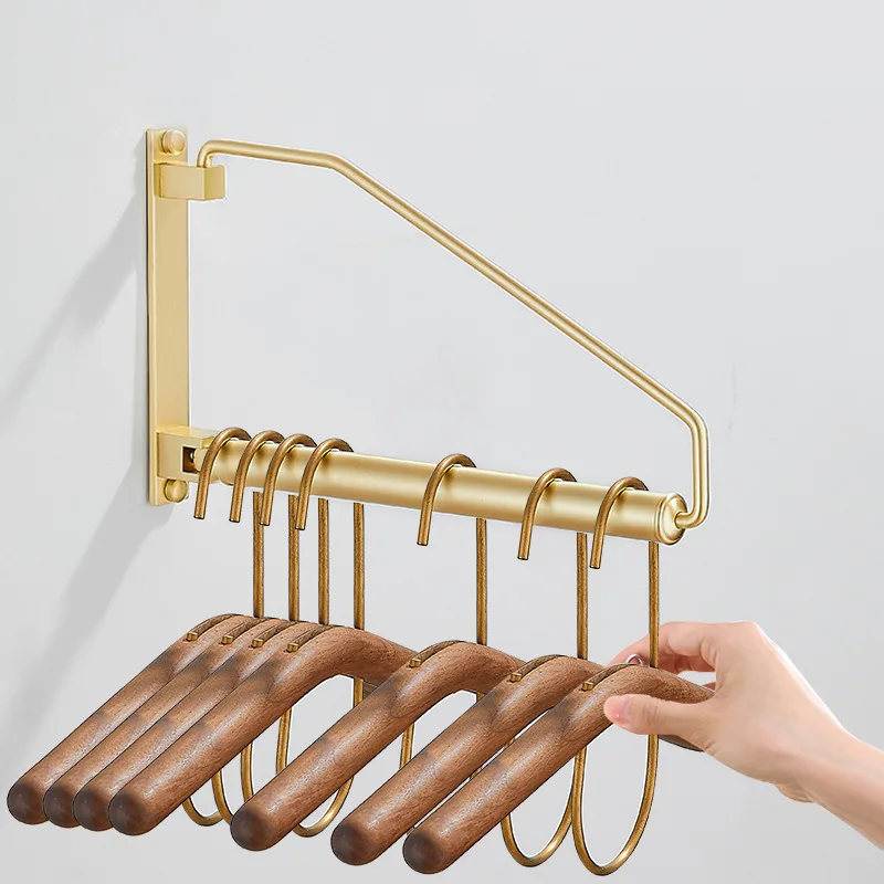 Wall Hanging Drying Rack Foldable Rotatable Durable Clothes Drying Rack For Bathroom Balcony Brass Brushed Gold Drying Rack