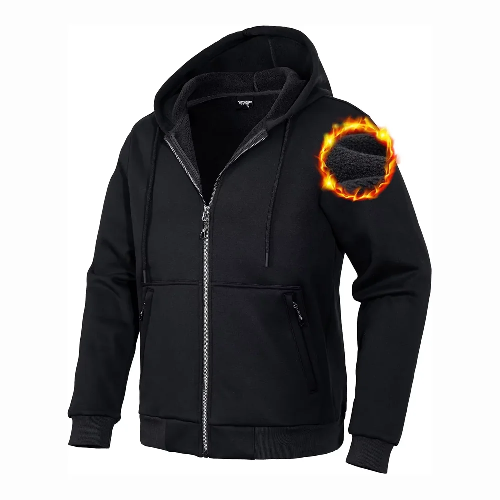 Pioneer Camp Zip Up Hoodie Men Fleece Lined with Zipper Pocket Heavyweight Hooded Sweatshirt Loose Fit Winter Active Jacket