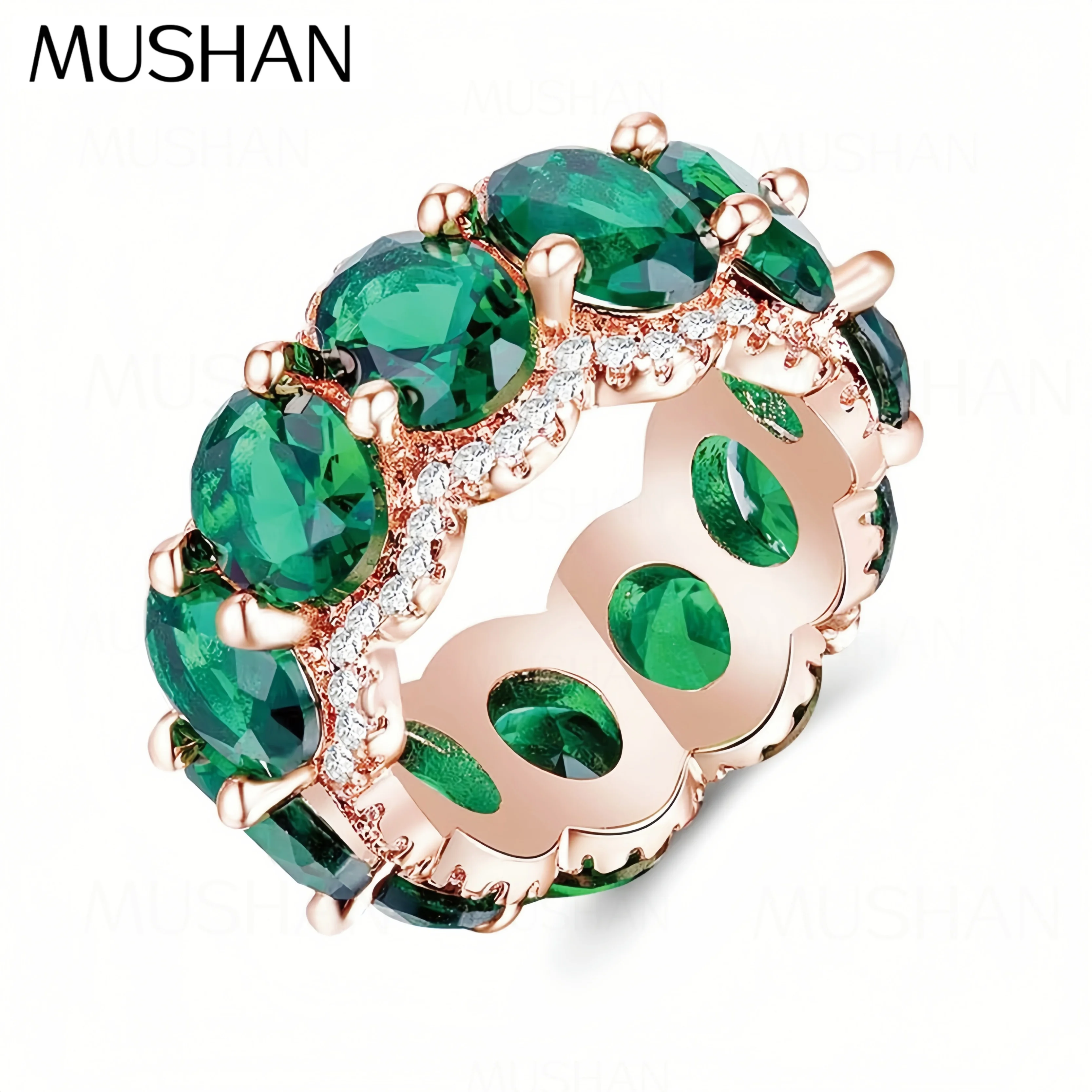 

MUSHAN Custom Jewelry 24ct Lab Grown Emerald Ring Band For Women 925 Sterling Silver Rings s925 Wedding Gemstones Fine Jewelry