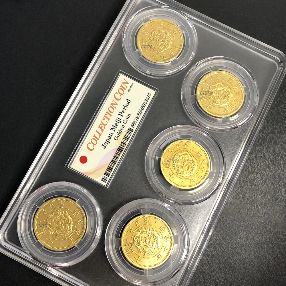 5pcs/Set 31mm Japan During the Meiji era 10 yen Boxed Replica Gold Coins Collect Commemorative Medal Gift Home Decor Old Money